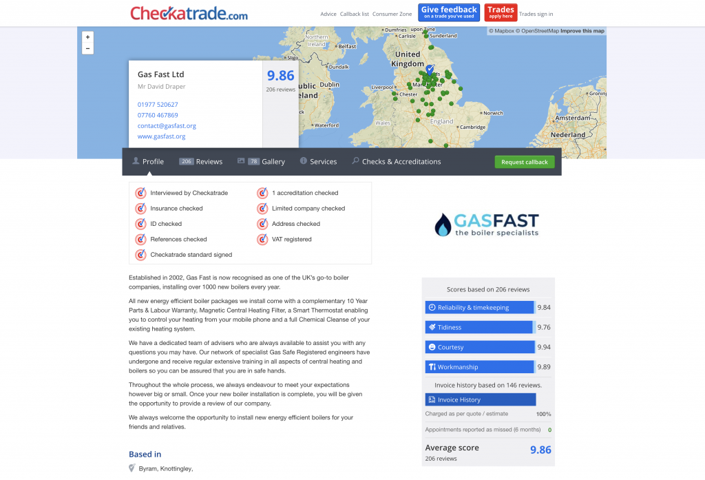 checkatrade information gas fast the boiler specialists