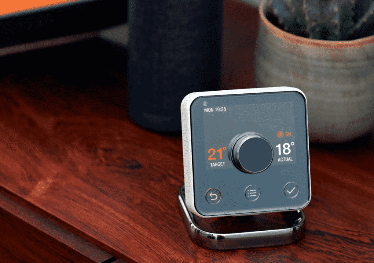 digital hive thermostat on bedside table gas fast